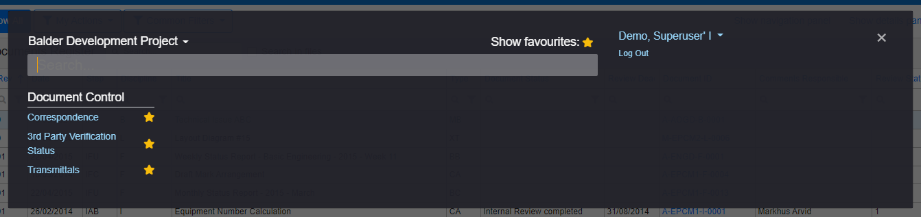Example of "Show Favourites"