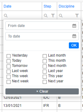 Example of a date filter